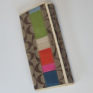 Coach Signature Brown Trifold Wallet with Multicolor Stripes - Vintage Y2K